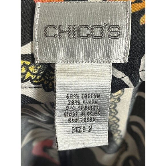 Chicos Floral Cropped Paisley Pant Black L Colorful Preppy Vibrant Hippie Folk - Picture 10 of 14